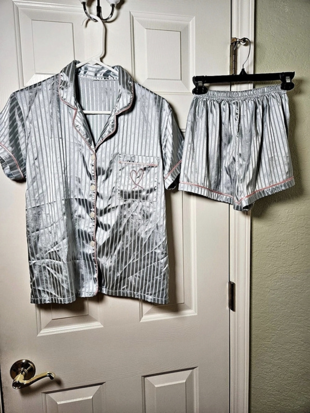 Signature Satin Short Pajama Set Gray